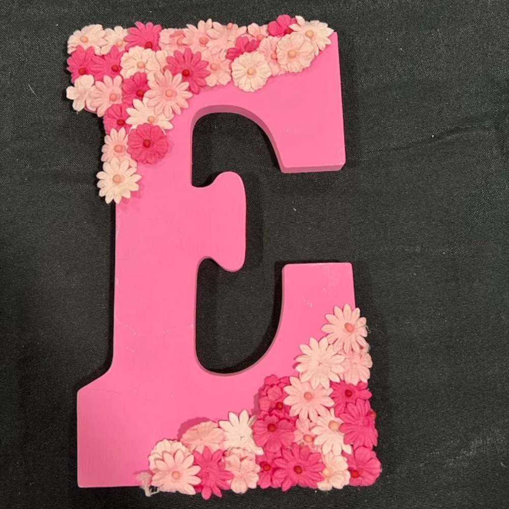Large E initial flower wall hanging decor 9.5” tall